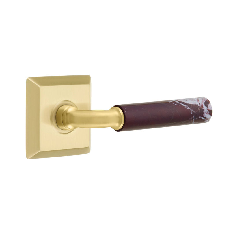 Mortaise intérieure Emtek Select Passage avec rosette Quincy et tige R-Bar, marbre Rosso Levanto, Laiton satiné, Oui