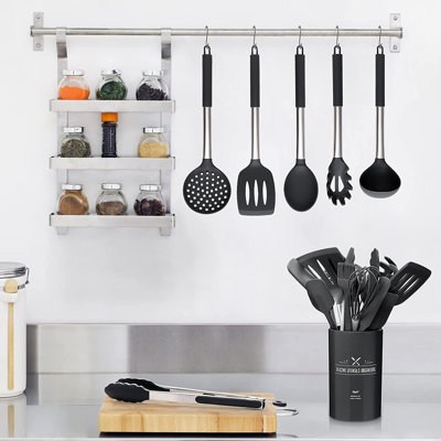 15 PCS Silicone Cooking Utensil Set, Stainless Steel Kitchen Utensils Set, Non-Stick Heat Resistant, Black -  DGPCT, USWF-CJ-071