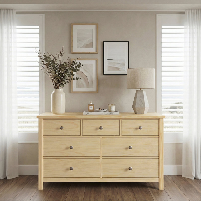 Commode transitionnelle pour meubles de chambre à coucher avec armoire de rangement 1 pièce en bois à 7 tiroirs