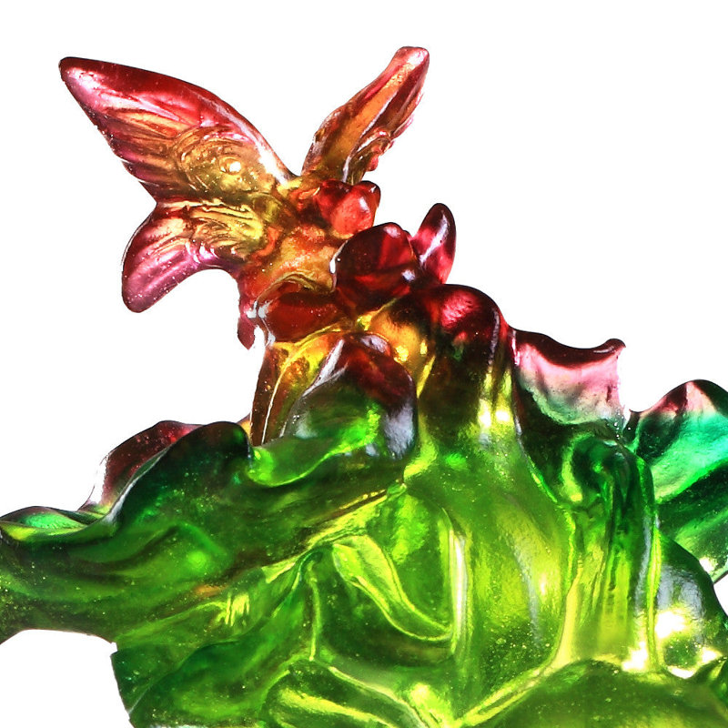 LIULI Crystal Art Crystal Butterfly And Gourd Sculpture, "Verdant Layers Of Fortune"