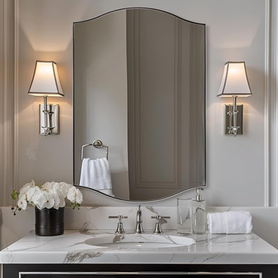 Miroir de salle de bain mural rectangulaire à double arche festonnée | Cadre en acier inoxydable