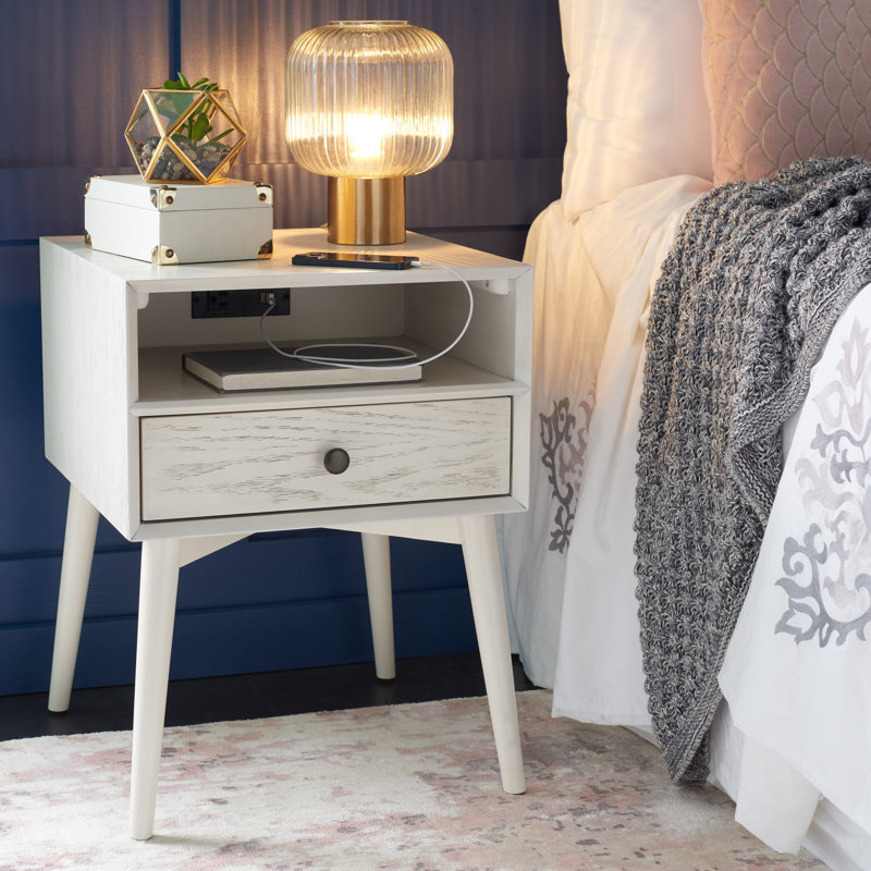 Table de chevet avec port USB Lippwe, Blanc