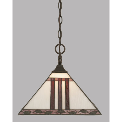 Chain Hung Pendant With Square Fitter With 14" Purple & Metal Leaf Art Glass