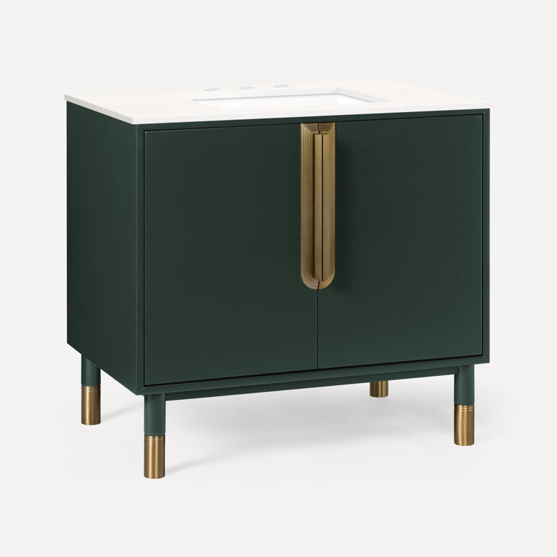 Meuble-lavabo 36 po avec comptoir en quartz Quartz, Noir, Quartz blanc, Trois trous