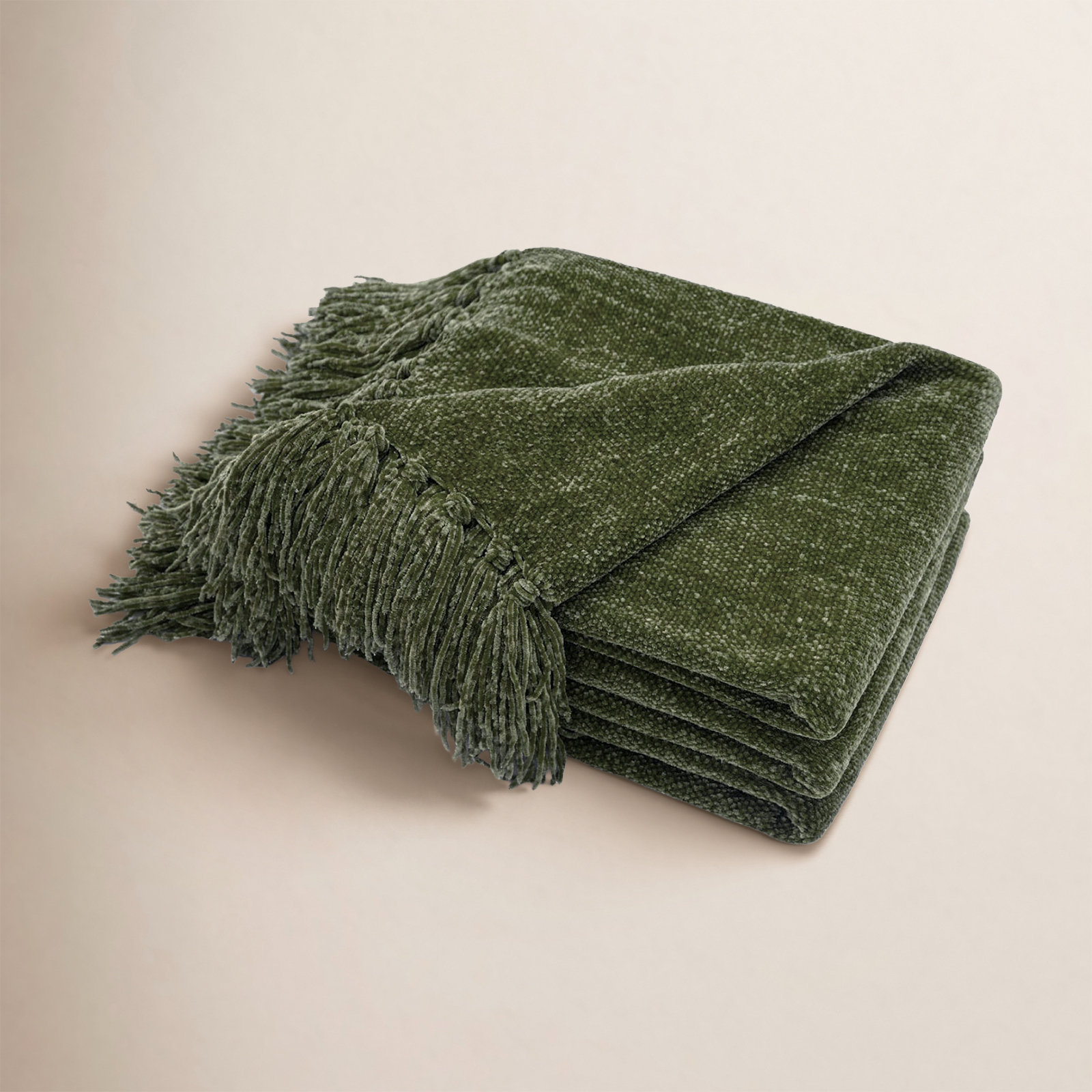Chenille Throw Blanket, 60" L x 50" W, Olive Green