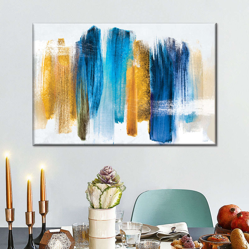 Blue And Gold Abstract Canvas Print, 16" H x 24" W x 1.25" D