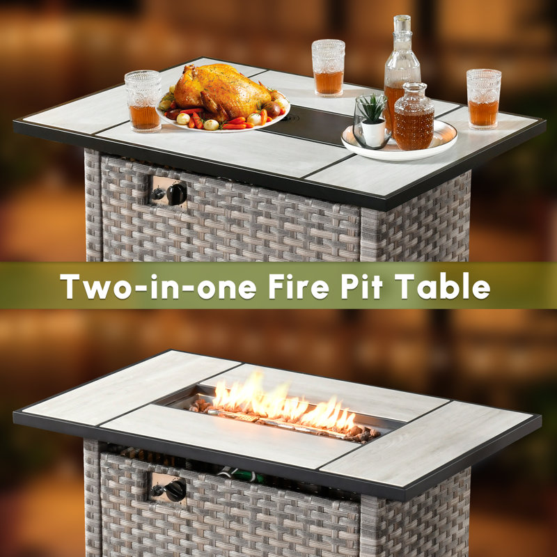 7 - Person Patio Furniture Set with Swivel Rocker, Outdoor Wicker Rattan Sectional Seating Group with Cushions, All Weather Sofa Conversation Set with Fire Pit Table for Garden Backyard
