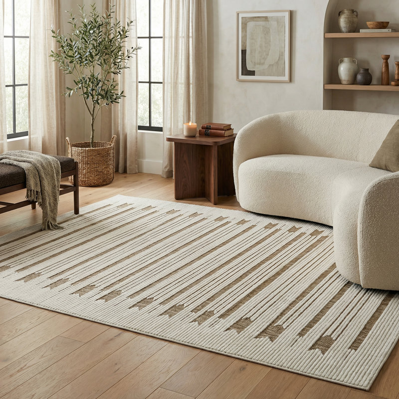 Tapis intérieur / beige à motif géométrique beige / brun à motif géométrique de 6 pi x 9 pi (5 pi 11 po x 9 pi 0 po) Tapis de salon, de chambre à coucher, de salle à manger et de cuisine