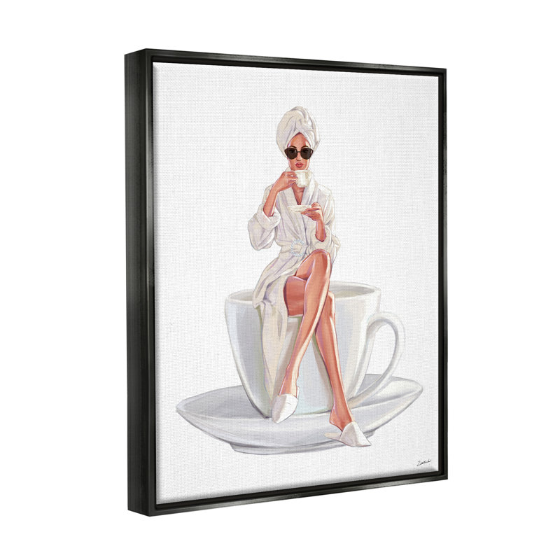«Morning Coffee Glam Woman Robe - Cadre flottant», impression sur toile, H 21 po x l 17 po x P 1,7 po