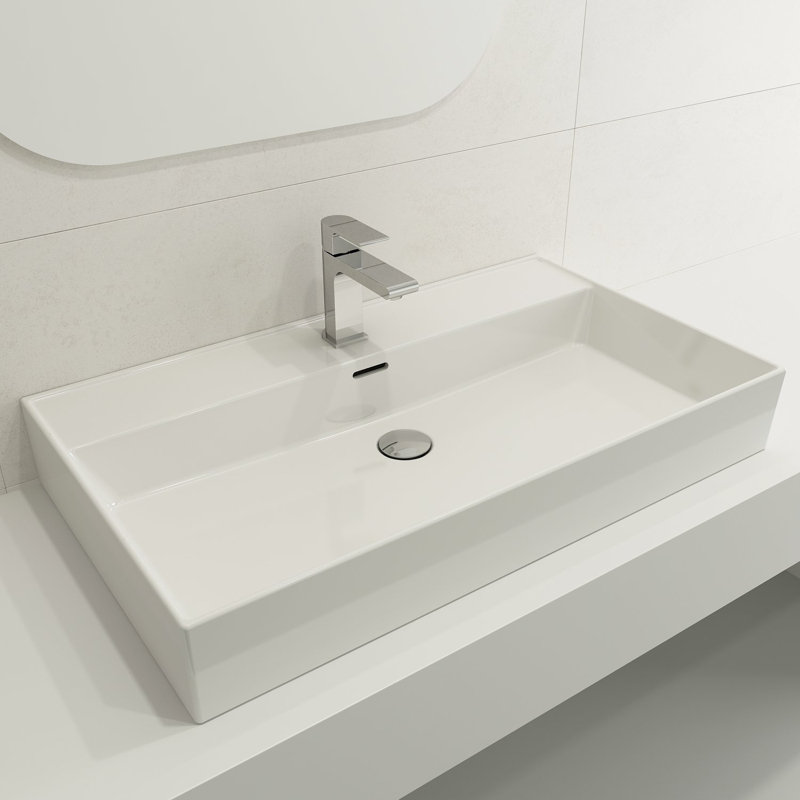 Milano 31.69'' L Bathroom Sink, White, Single-Hole
