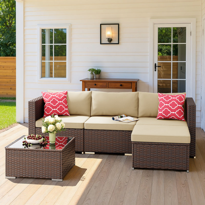 3 - Person Outdoor Patio Set Wicker Seating Group with Cushions, Yellow