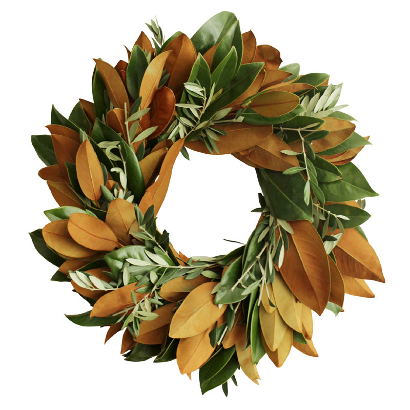 Handcrafted Live Magnolia Green and Copper 20'' Wreath