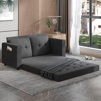 55" Loveseat Sleeper Sofa Bed With 2 Side Pockets, Fold Out Sofa Couches For Living Room/bedroom/office by Ebern Designs