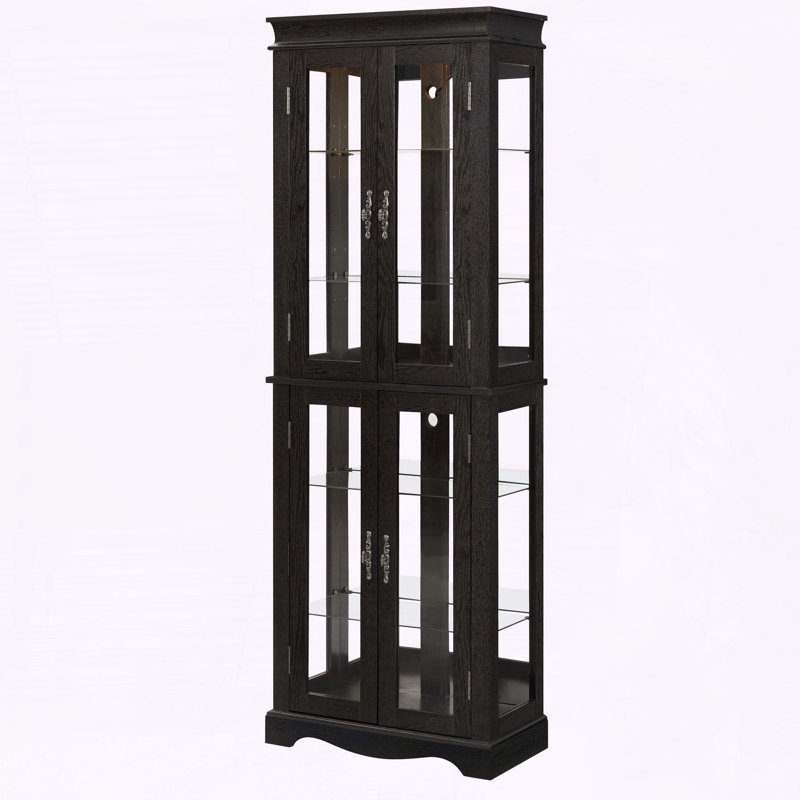 Vitrine lumineuse en verre avec cadre en bois, Noir