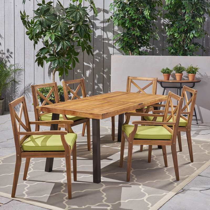 Katrina 6 - Person Acacia Wood Patio Dining Set with Rectangular Table , Cushions Included