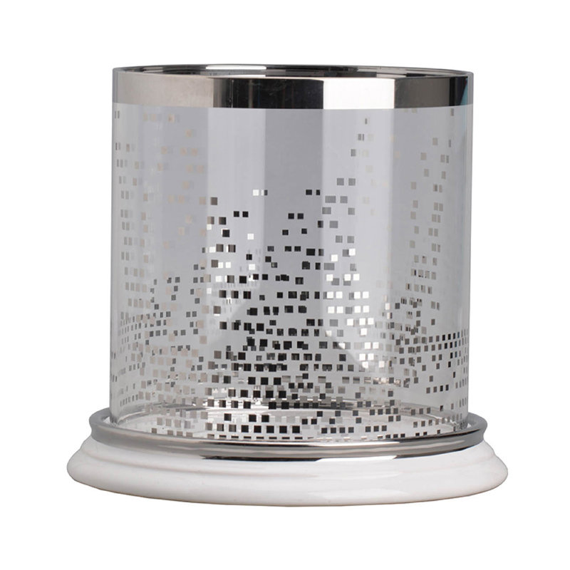 Porte-bougie décoratif Gsy, patchwork argent et blanc, verre de 10 pouces