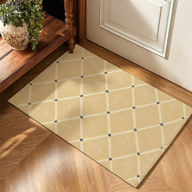 Warm Beige 47 x 31 in Diamond Dot Grid Minimalist Accent Rug