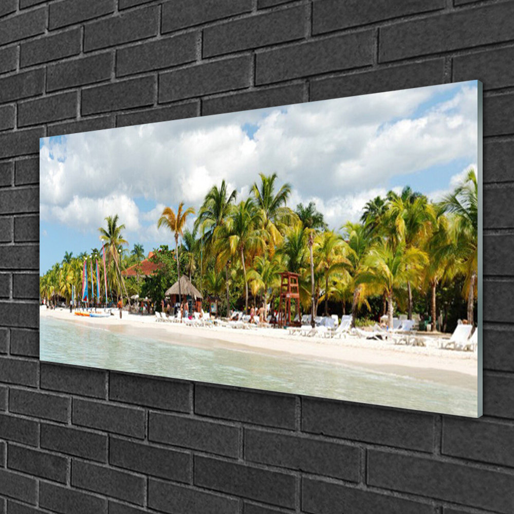 Glasbild Landschaft Strand Palmen