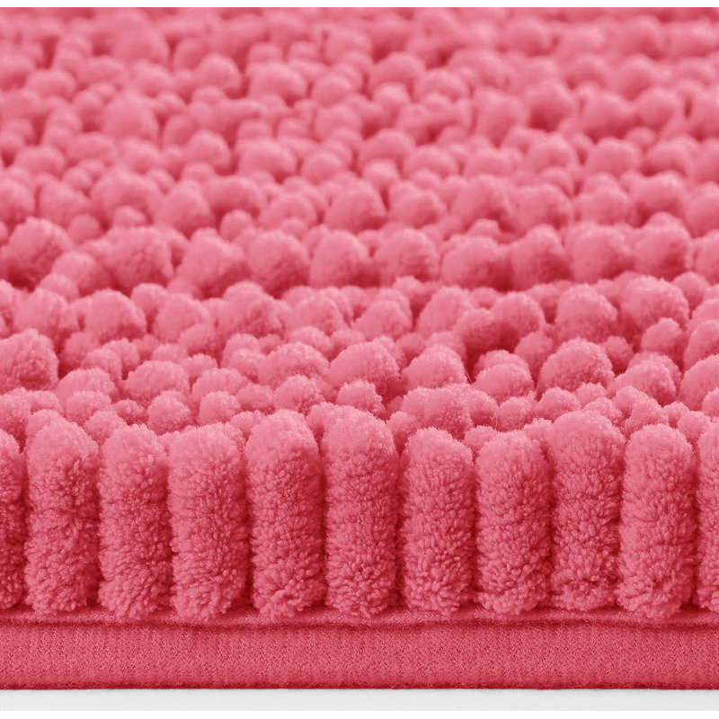 Ensemble de 2 tapis de salle de bain en chenille moelleux et moelleux, Rose vif