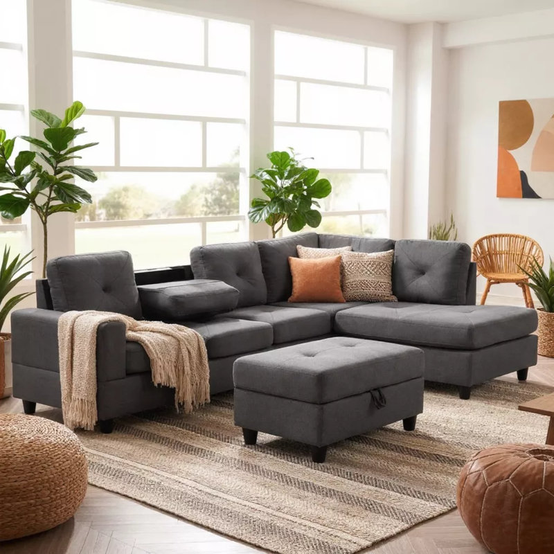 Canapé moderne en forme de L gris anthracite, Gris anthracite