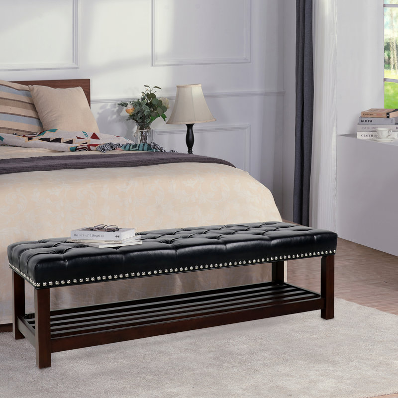 Banc rembourré avec base en bois