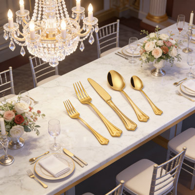 40-Piece Gold Flatware Set For 8, 18/10 Stainless Steel Cutlery Set With Mirror Polish, Dishwasher Safe, Includes Dinner Knife, Fork, Spoon, Salad Fork, And Teaspoon