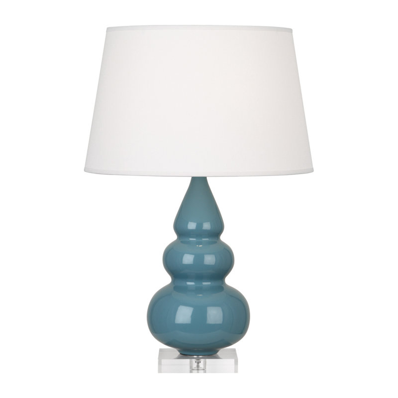 Small Triple Gourd Ceramic Table Lamp, Steel Blue