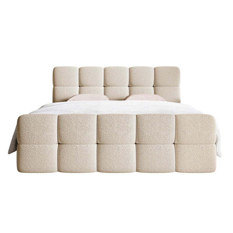 Romus Boucle with Storage and Topper - Continental Bed, European Kingsize (160 x 200 cm), Light Beige