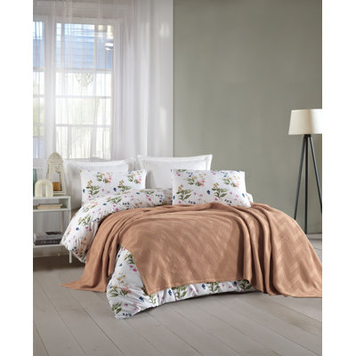 Premium Double Pique Set, Mustard Color, 87.0 x 94.5 in | 100% Cotton, Includes Quilt Cover (78.7 x 86.6 in), Flat Sheet (94.5 x 102.4 in), 2 Pillowcases (19.7 x 27.6 in) | Soft, Durable, Machine Washable at 30°C