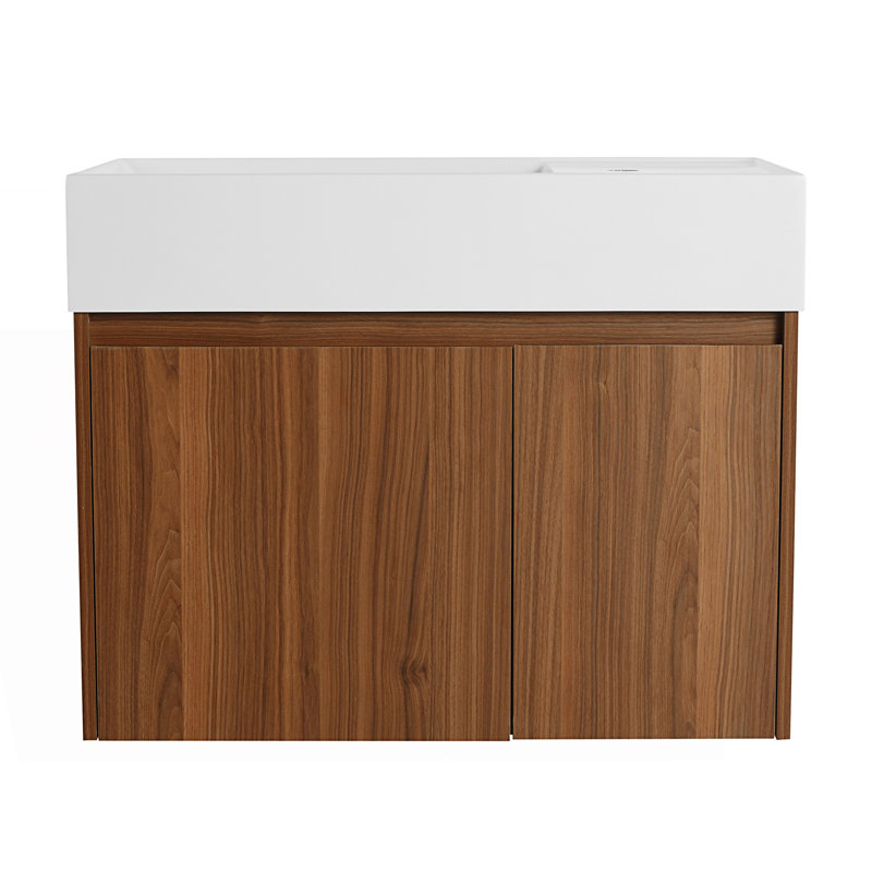 Armoire de salle de bain avec lavabo, meuble-lavabo avec portes à fermeture douce, Noyer, 30"