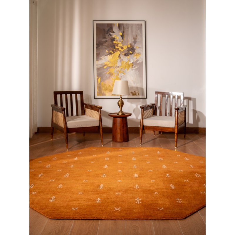 Paisleigh Hand Knotted Loom Wool Eco-Friendly Area Rugs - Octagon, Orange White Color, Contemporary Modern Design, High Pile Thick Handmade Anti Skid Area Rugs for Living Room, Bed Room
