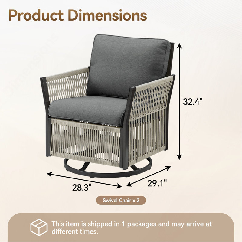 Ensemble de 2 chaises de patio à bascule pivotantes pour l'extérieur, Wicker Furniture
