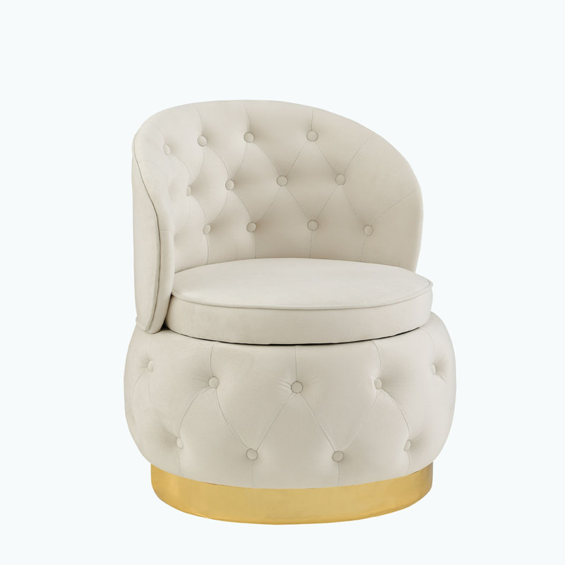 Fauteuil demi-tonneau pivotant avec rangement, Velours beige