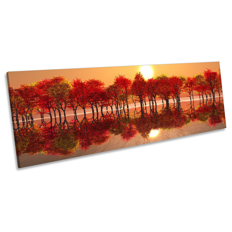 Red Trees Reflection Landscape - Wrapped Canvas Panoramic Print, 60.96cm H x 182.88cm W
