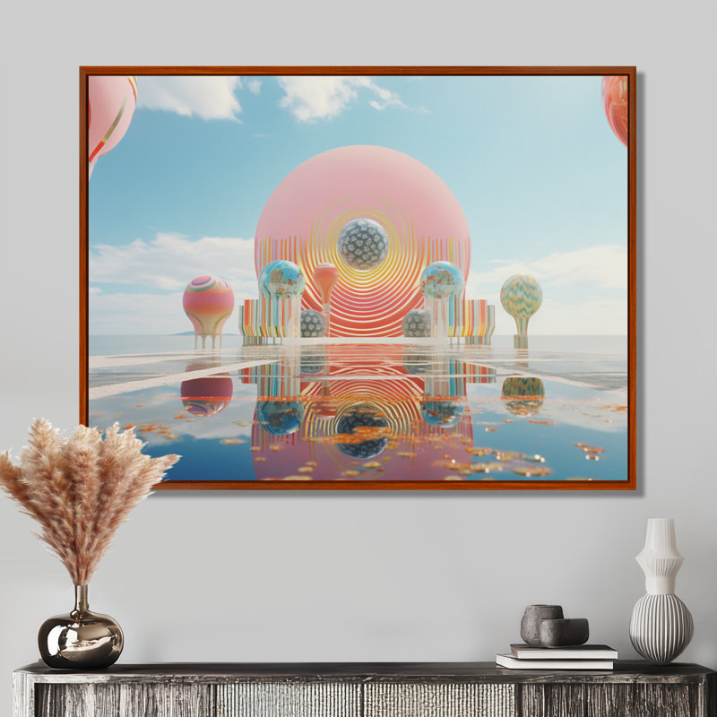 «Ethereal Sky Serenity Bliss - Abstract Landscape», reproduction d'art mural, Cadre flottant brun