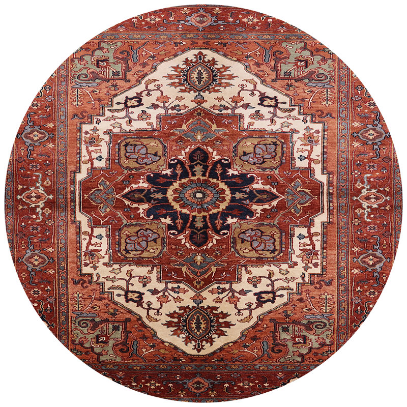 Tapis brun à motif oriental, Rond 5 pi