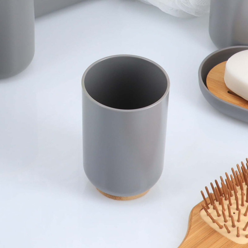 Porte-gobelet ou brosse à dents pour salle de bain avec base en bambou PADANG 10 FL, Gris / brun