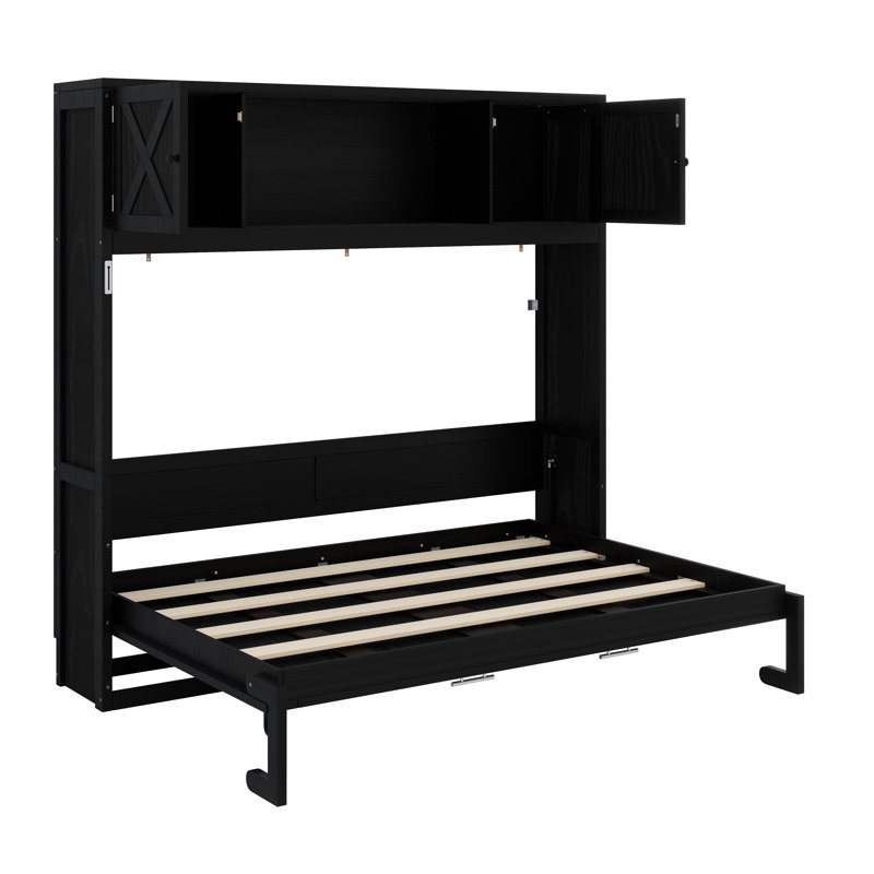 Lit escamotable avec armoires de rangement, Noir