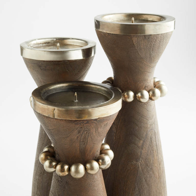 Parvati Candlestick, 16" H x 5.5" W x 5.5" D, Weathered Gray/Copper/Antique Nickel
