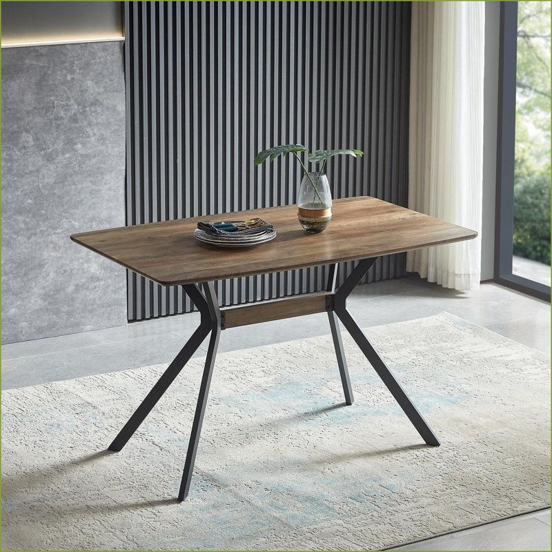 Dining Tables | Mesa de Comedor | Modern Minimalist 47 Inch MDF Top Black Metal Legs for Dining Room Kitchen Office | Rectangle