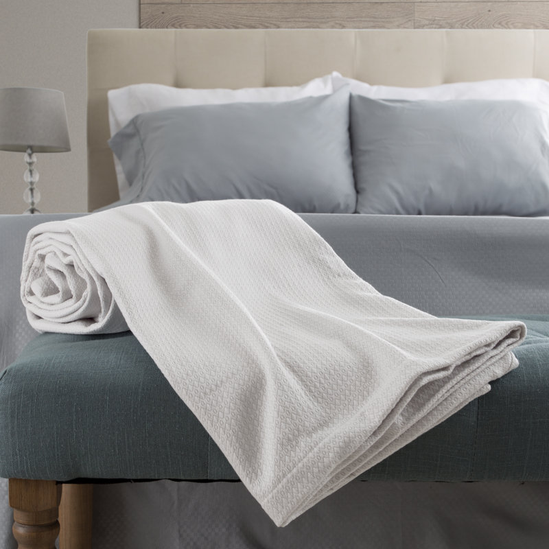 Couverture en coton , Blanc, Lit simple
