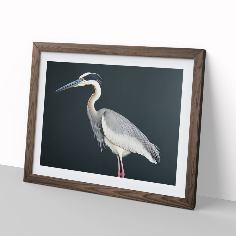 Awesome Heron Bird - Framed Print, 46cm H x 64cm W x 2cm D, Walnut
