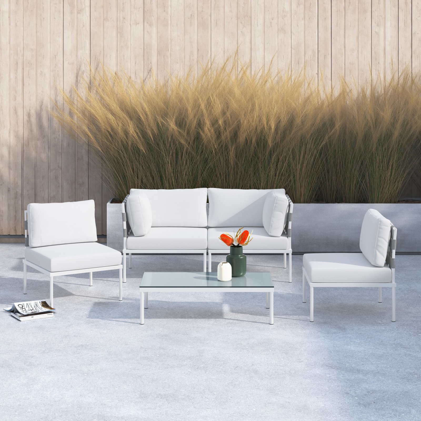 Harmony 5-piece Outdoor Patio Aluminum Sectional Sofa Set, White