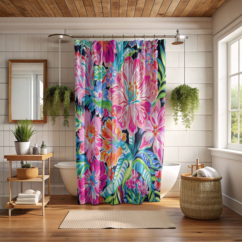 Rideau de douche standard 1 pièce Dark Flower Garden, H 74 po x l 71 po