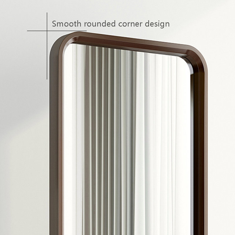Miroir moderne ajustable à cadre plein en bois d'hévéa minimaliste pouvant être déplacé, Brun