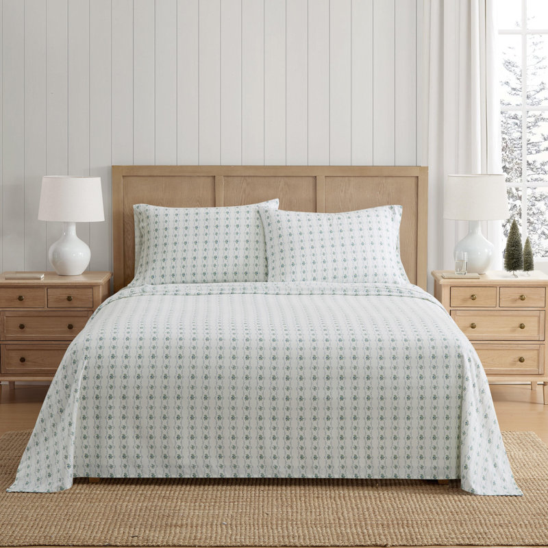 Ensemble de draps en flanelle de coton imprimé Martha Stewart, Full, Vintage Rose Blue