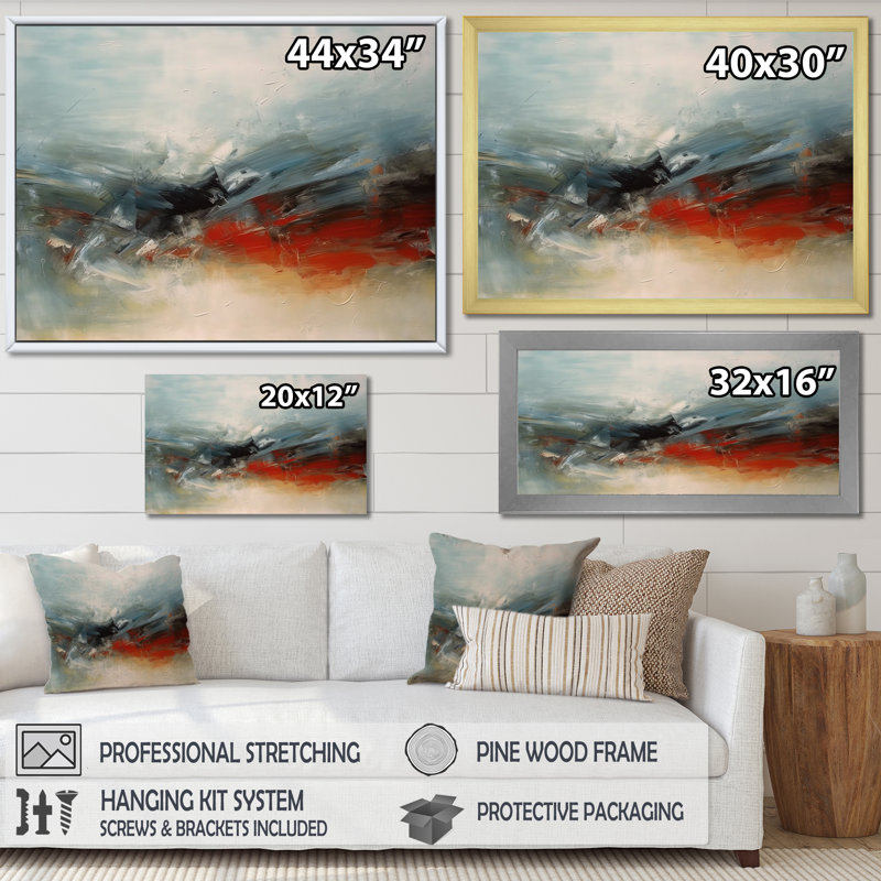 Une pensée de son abstrait en bleu et rouge - reproduction d'art abstrait, H 24 po x l 32 po x P 1 po, Toile tendue