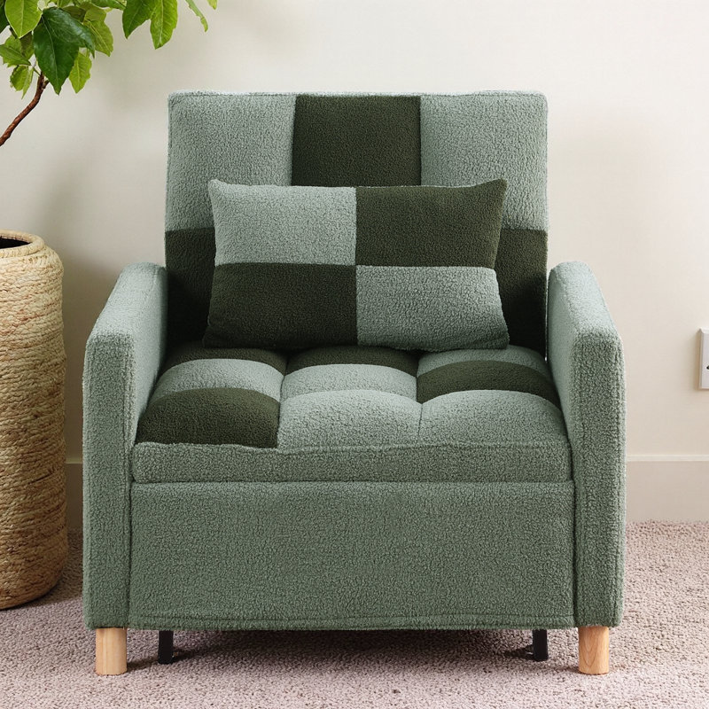 Stylish Convertible Sleeper Sofa Chair Bed| Multi-Functional Furniture with Soft Teddy Fabric, Green