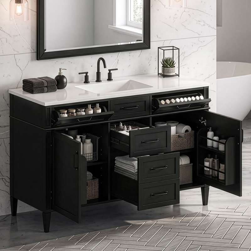 Ensemble de meuble-lavabo moderne 48 po avec plateau en composite Sophia, 4 tiroirs et 2 portes Sophia, Black