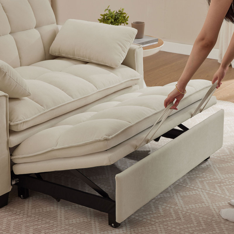 Jeronimas 48.03''  Pin Striped  3 in 1 Convertible Sleeper Sofa Bed, Beige